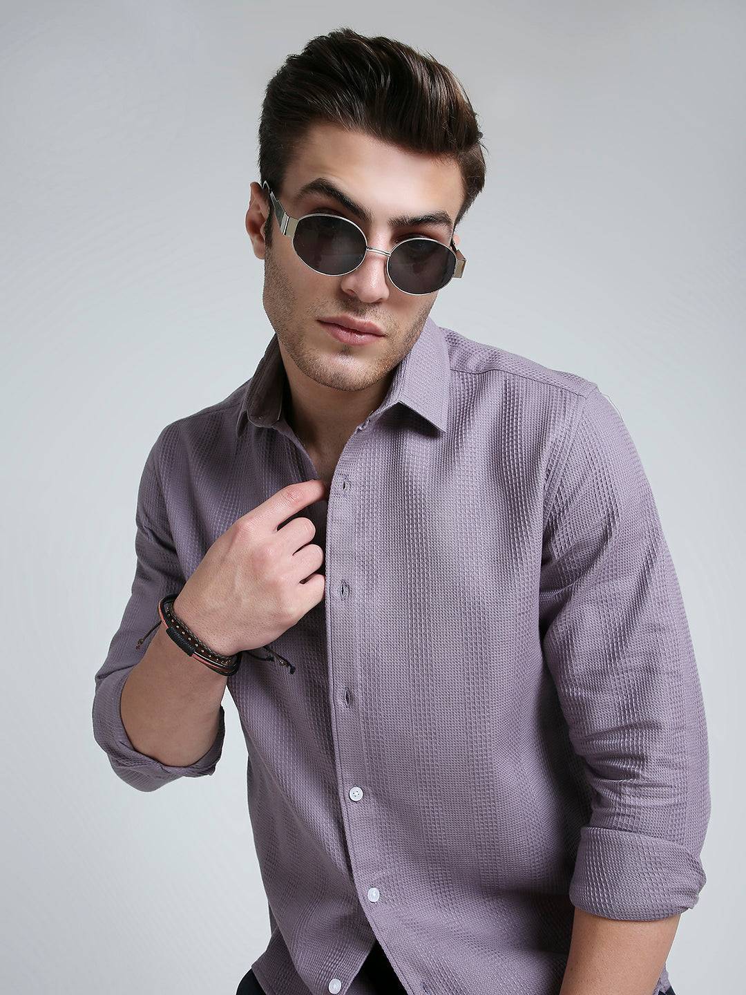 Smoky Mauve Waffle Grid Weave Shirt Buy only at ₹759