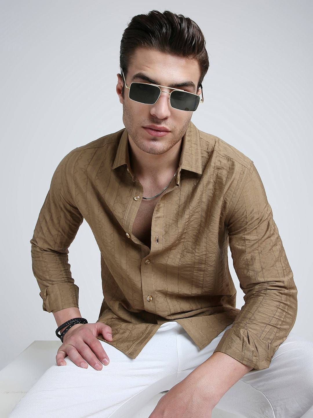 Brown Dune Stripe Elegance Shirt Buy only at ₹699