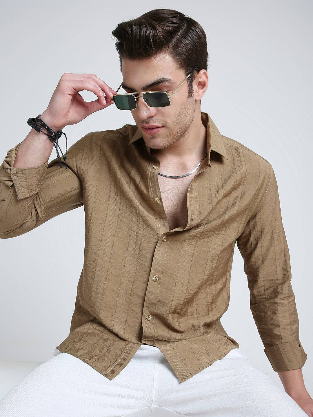 Brown Dune Stripe Elegance Shirt Buy only at ₹699
