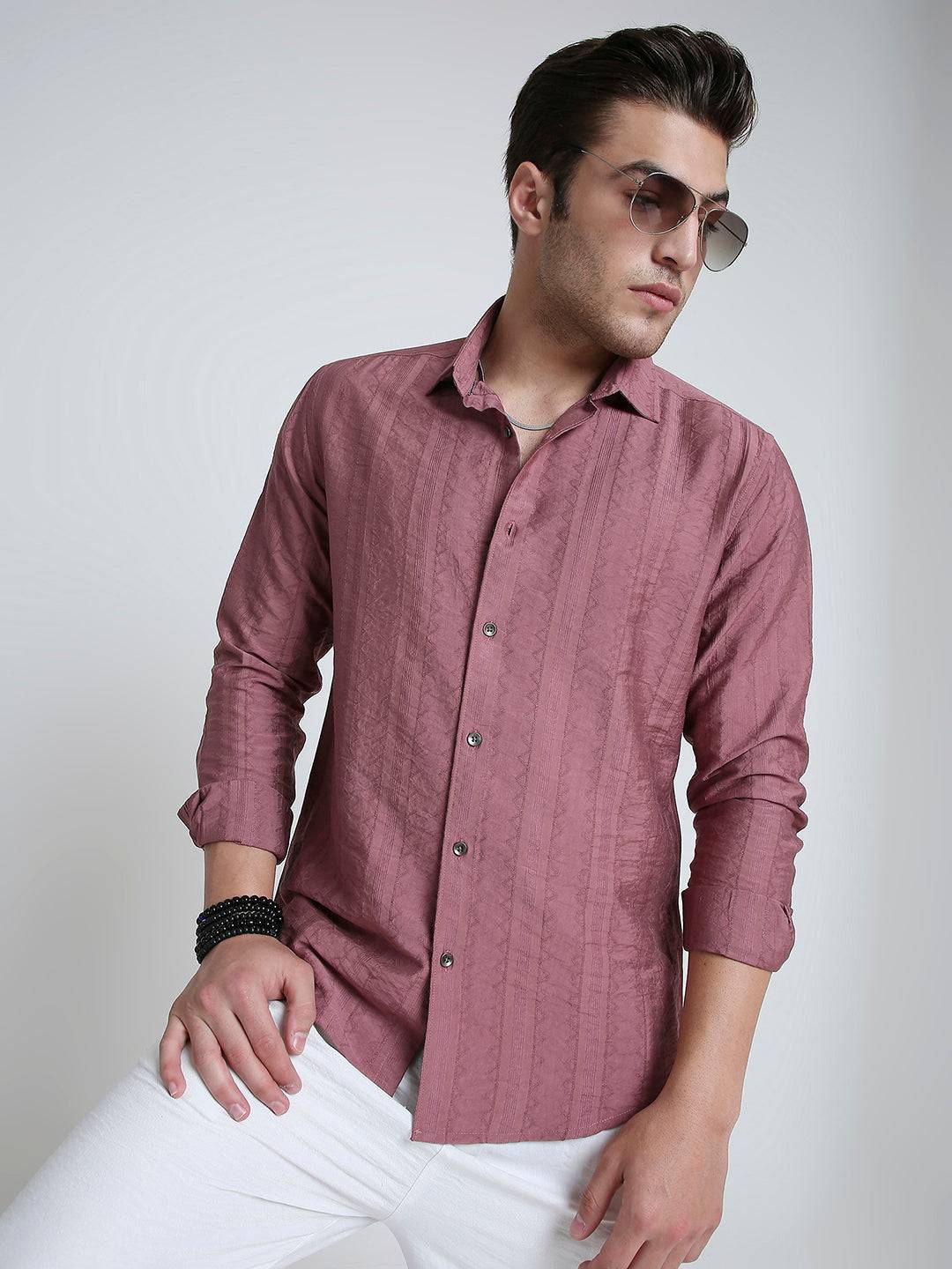 Dusky Rose Pink Jacquard Elegance Shirt Buy only at ₹699