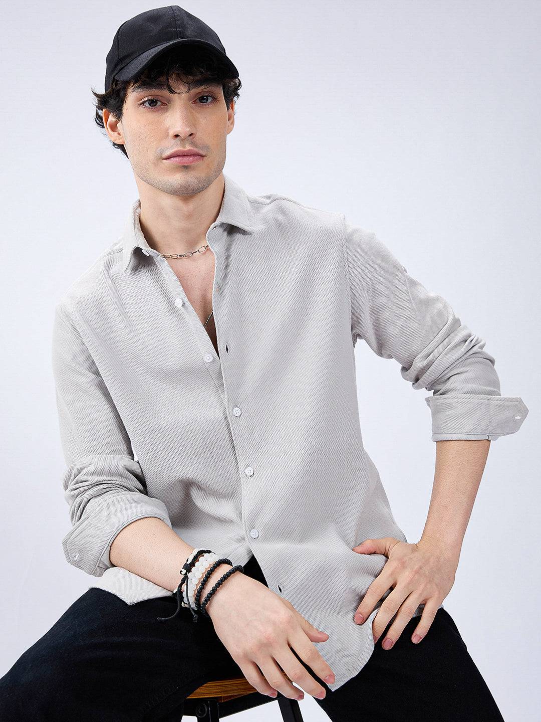 Silver Grey Soft Weave Knit Shirt Buy only at ₹699