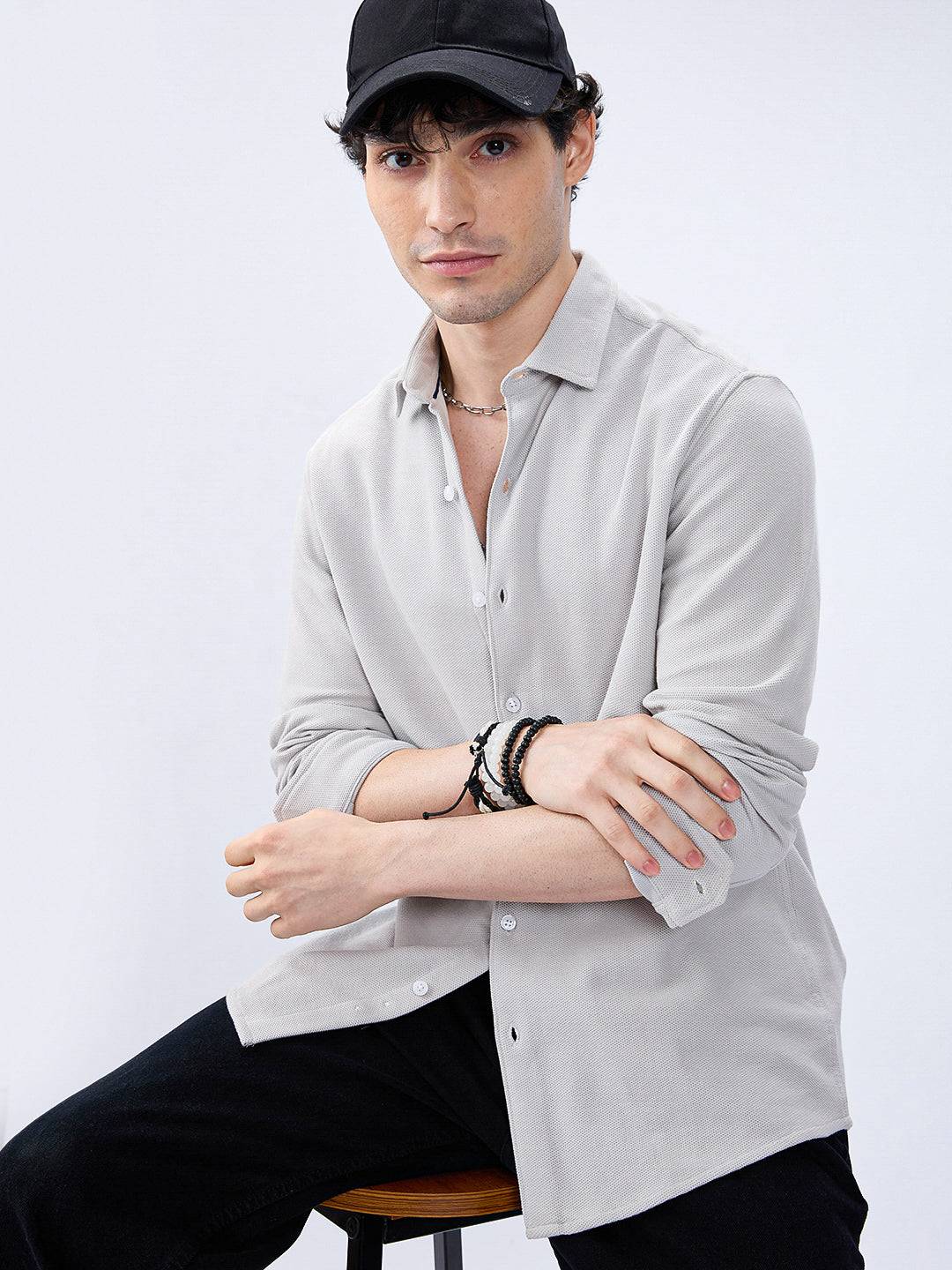 Silver Grey Soft Weave Knit Shirt Buy only at ₹699