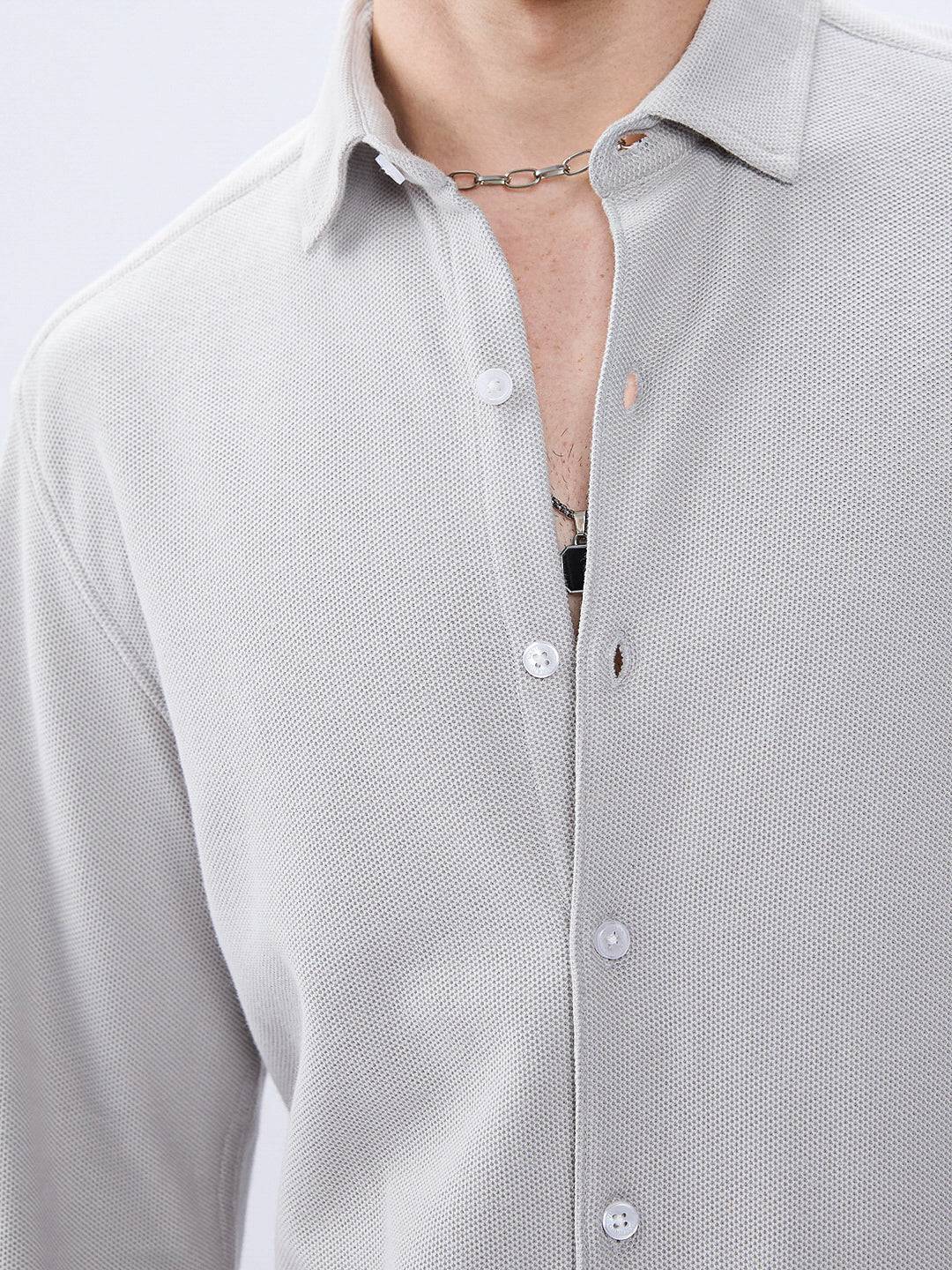 Silver Grey Soft Weave Knit Shirt Buy only at ₹699