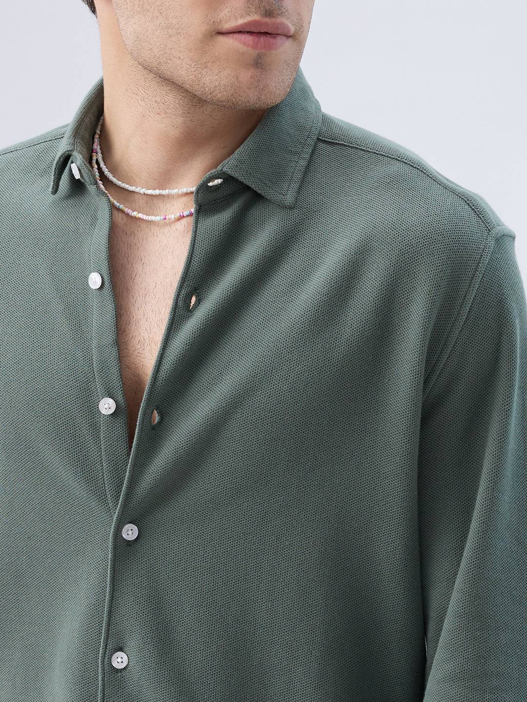 Forest Green Soft Weave Knit Shirt Buy only at ₹699