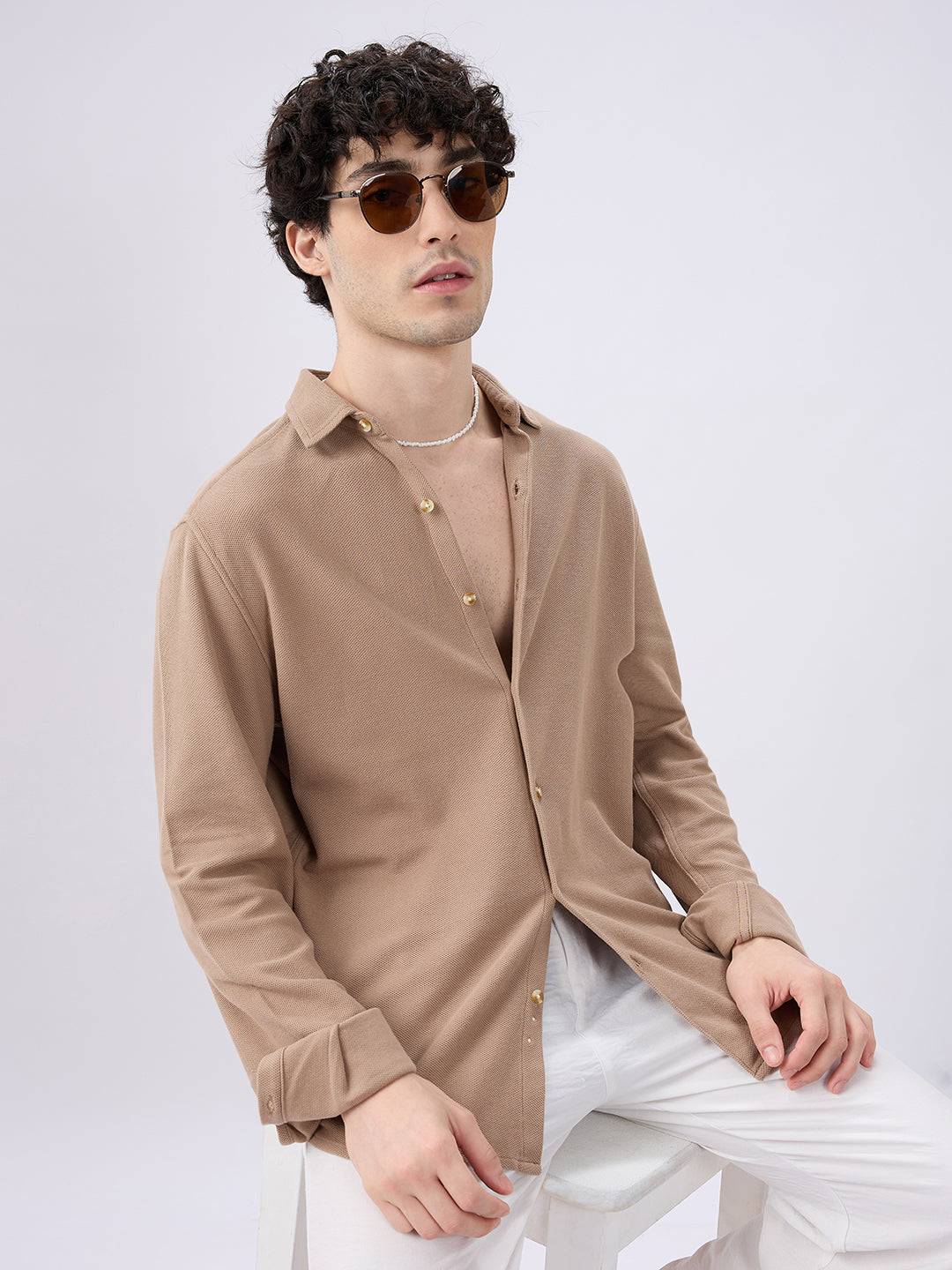 Natural Khaki Soft Weave Knit Shirt Buy only at ₹699