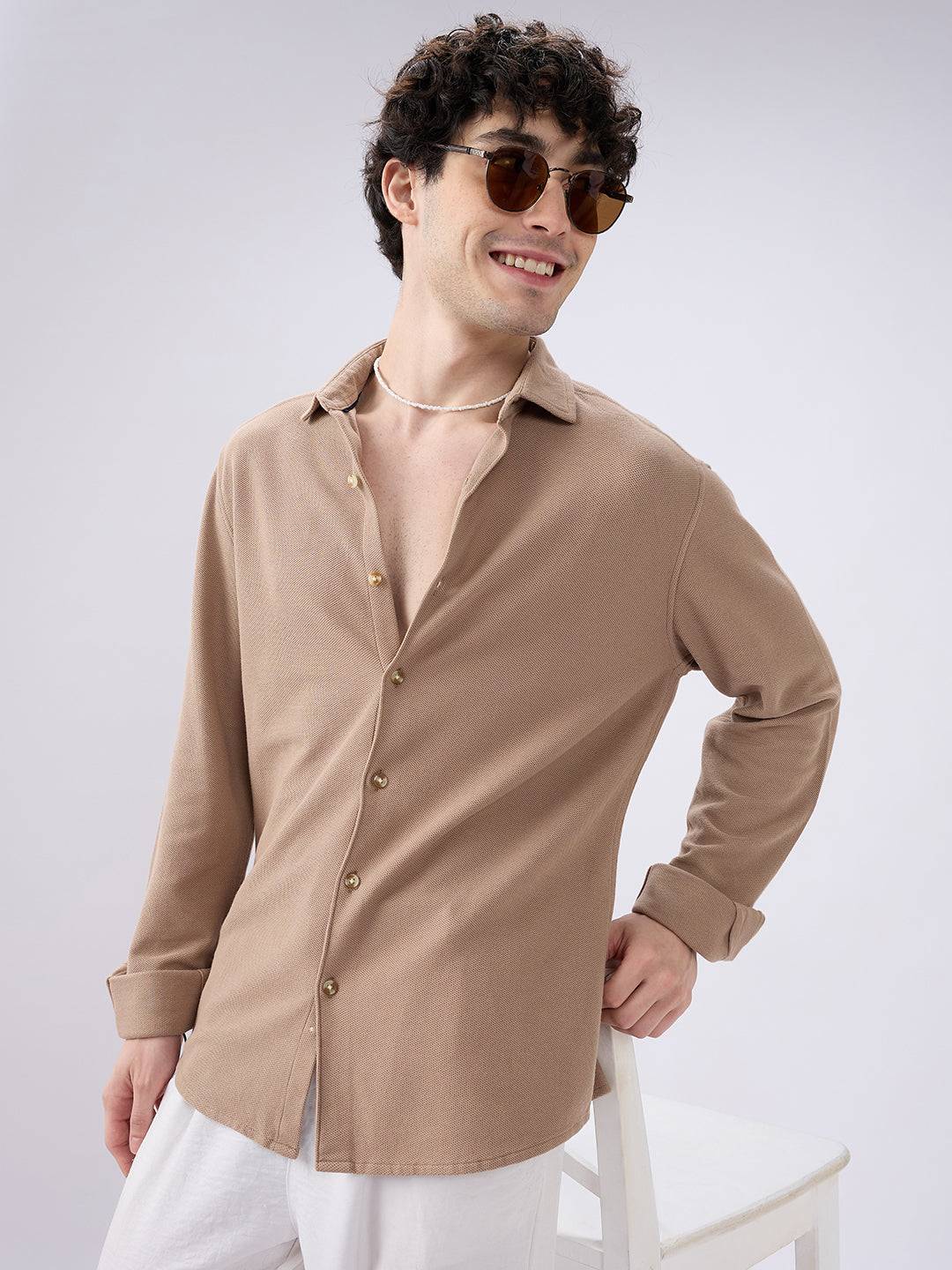 Natural Khaki Soft Weave Knit Shirt Buy only at ₹699