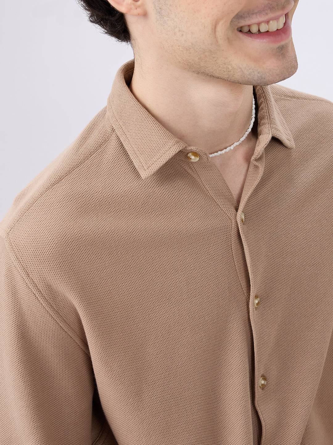 Natural Khaki Soft Weave Knit Shirt Buy only at ₹699