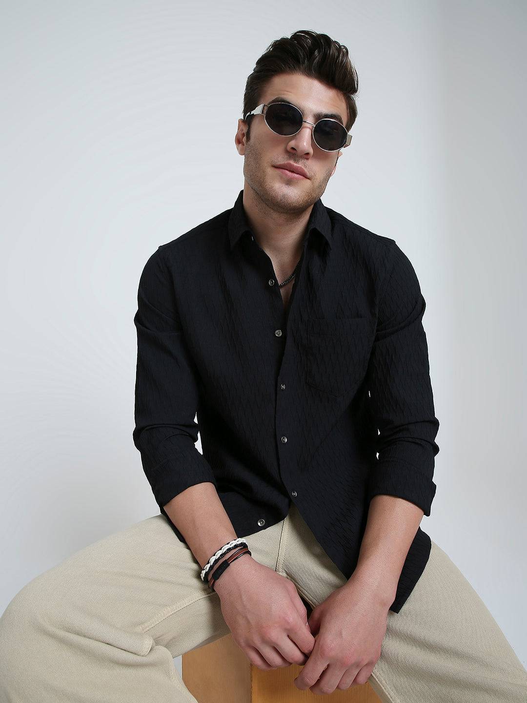 Black Noir Grid Luxe Evening Shirt Buy only at ₹659