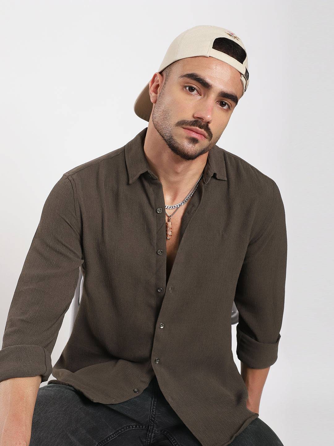 Stone Brown Soft Crepe Shirt Buy only at ₹699