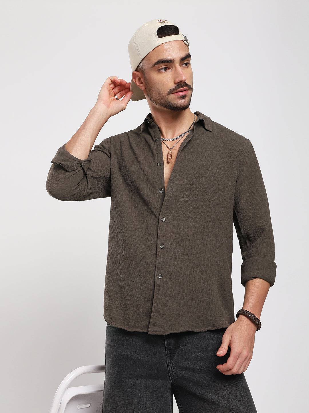 Stone Brown Soft Crepe Shirt Buy only at ₹699