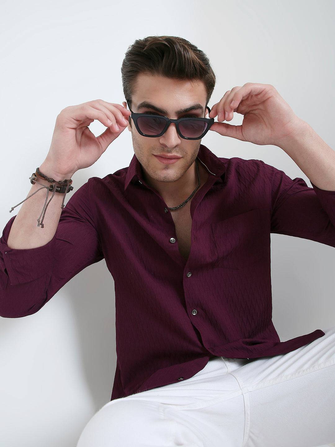 Royal Wine NightOut Textured Shirt Buy only at ₹659