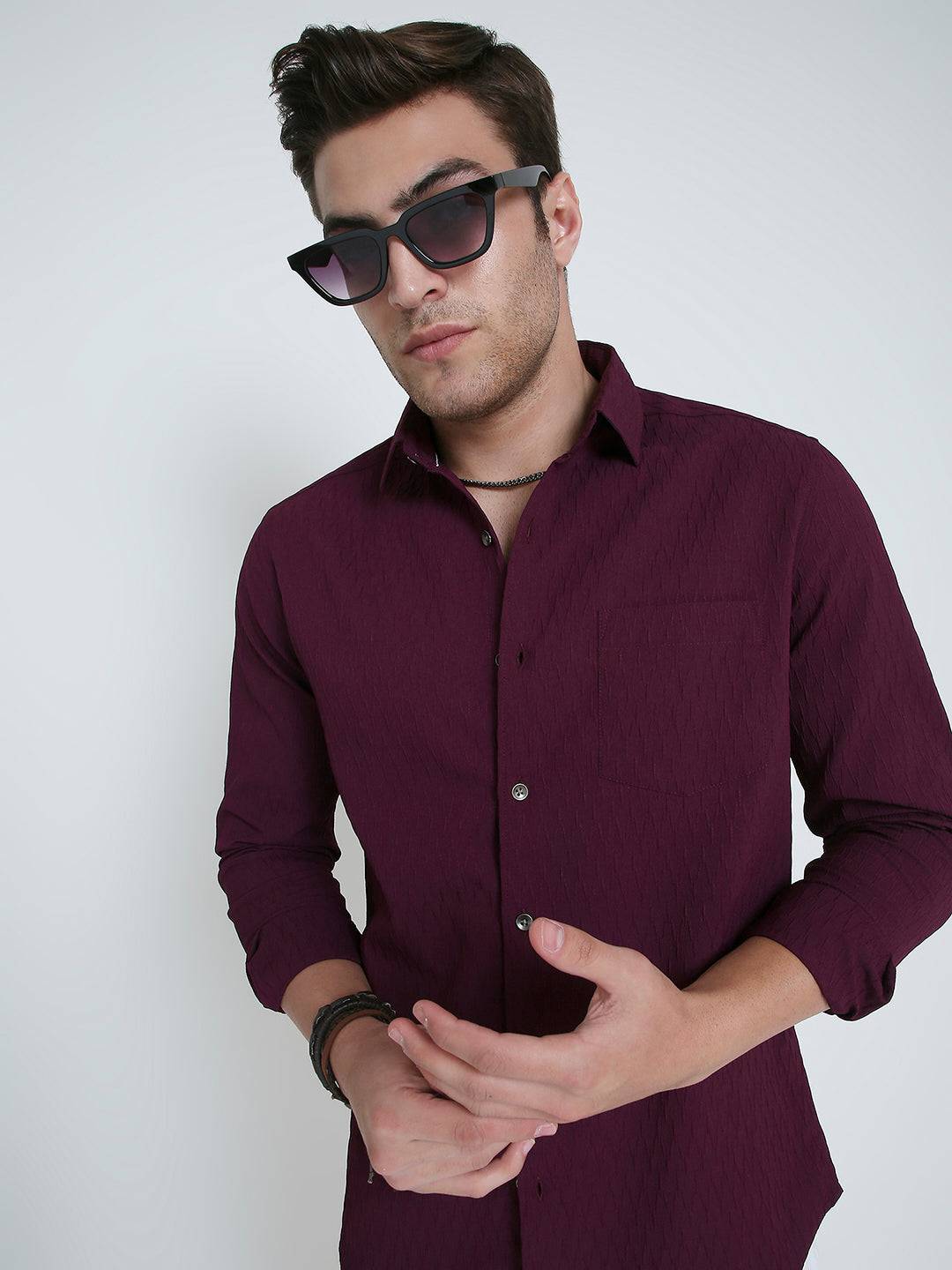 Royal Wine NightOut Textured Shirt Buy only at ₹659