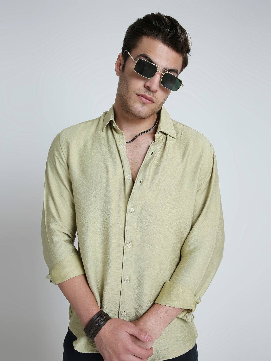 Pale Green Lightweight Crinkled Everyday Shirt Buy only at ₹699