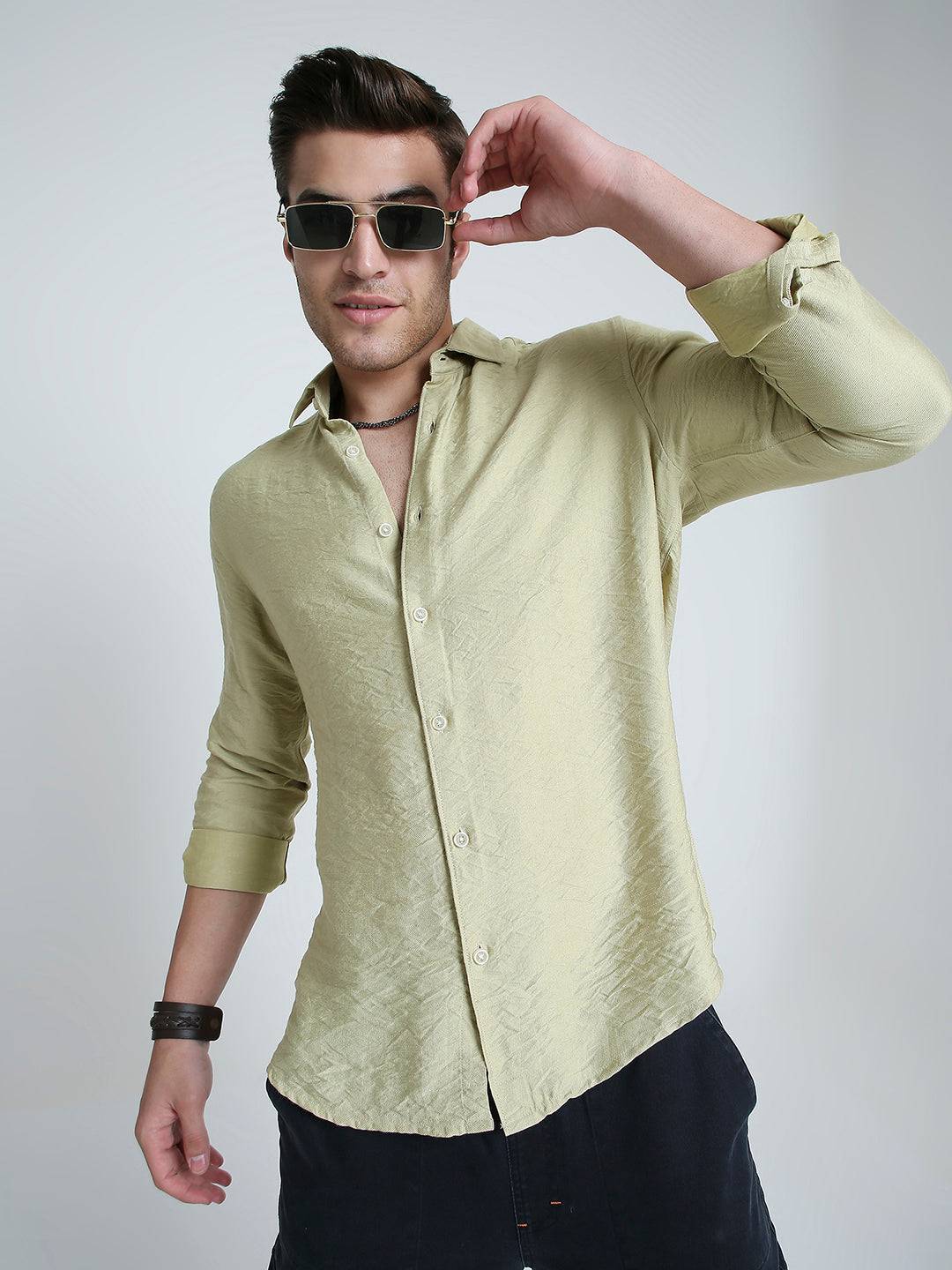 Pale Green Lightweight Crinkled Everyday Shirt Buy only at ₹699