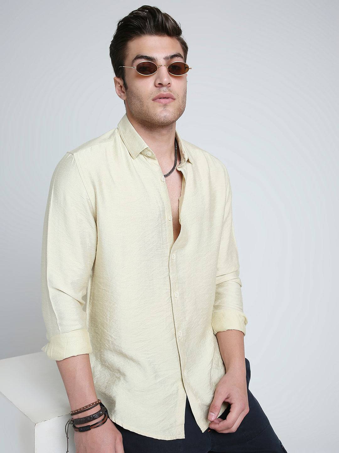 Golden Beige Lightweight Crinkled Shirt Buy only at ₹699
