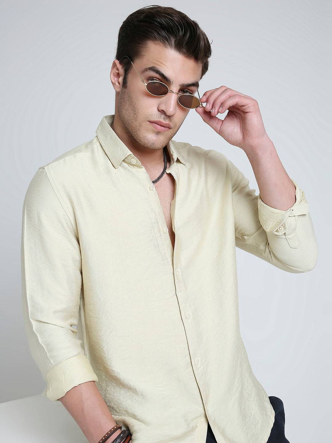 Golden Beige Lightweight Crinkled Shirt Buy only at ₹699