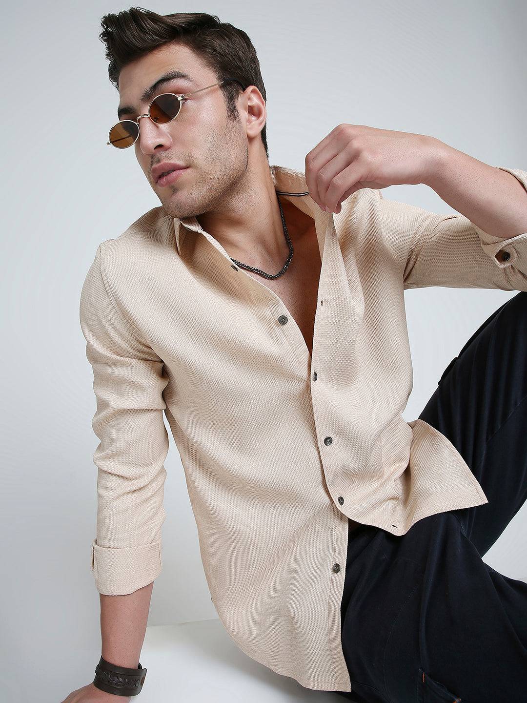 Sand Beige Micro Texture Shirt Buy only at ₹659