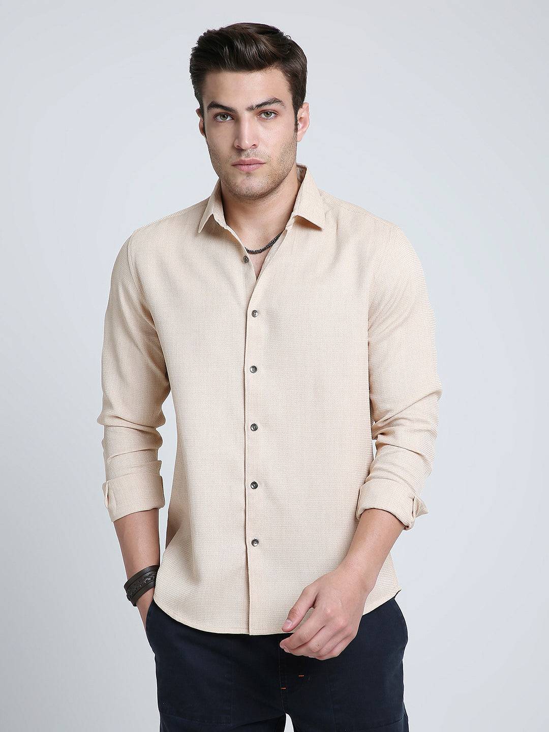 Sand Beige Micro Texture Shirt Buy only at ₹659