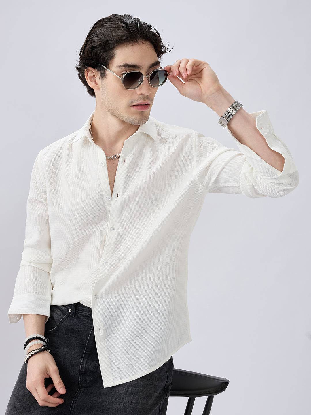 White Waffle Weave Everyday Shirt Buy only at ₹659