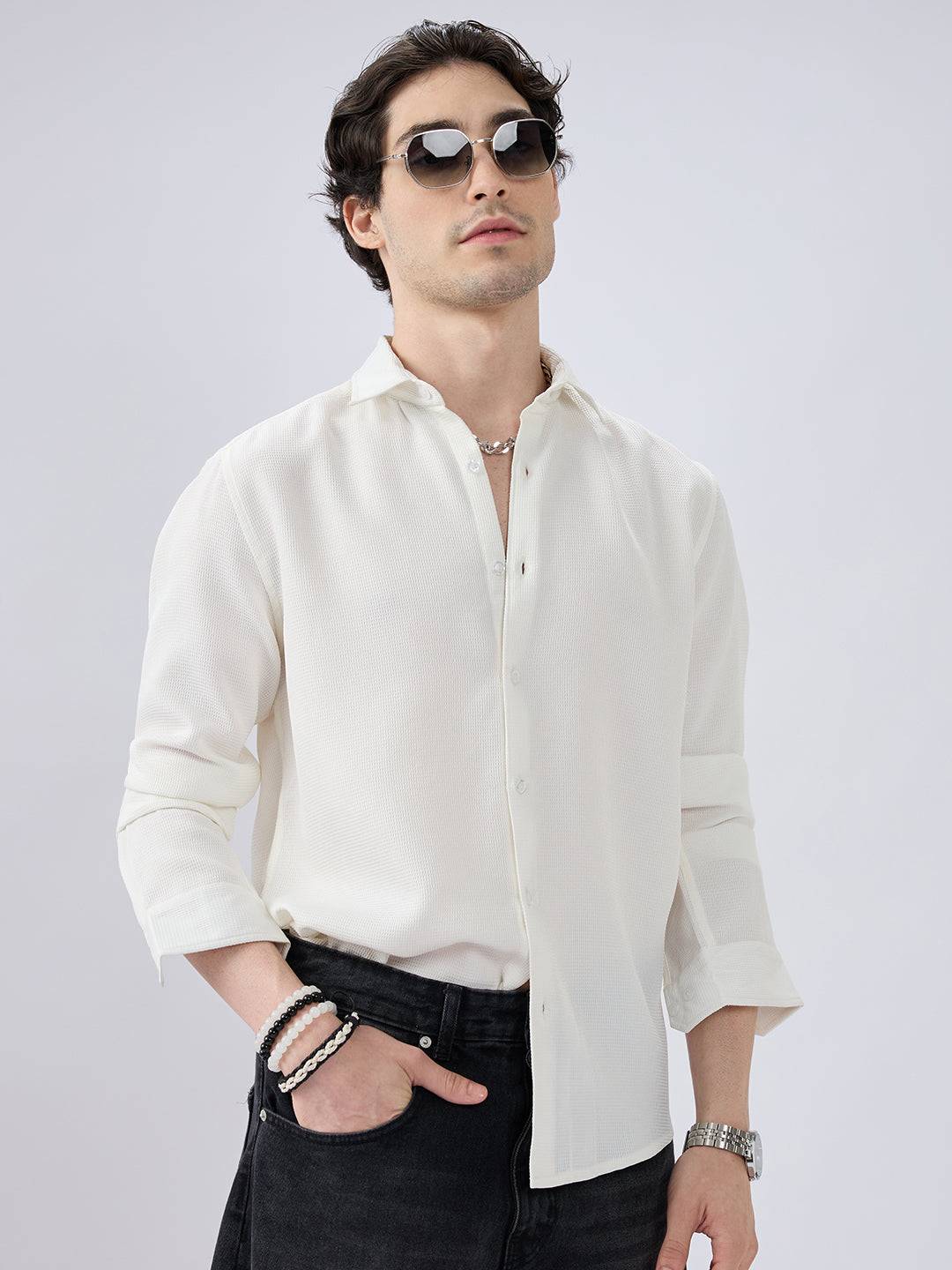 White Waffle Weave Everyday Shirt Buy only at ₹659