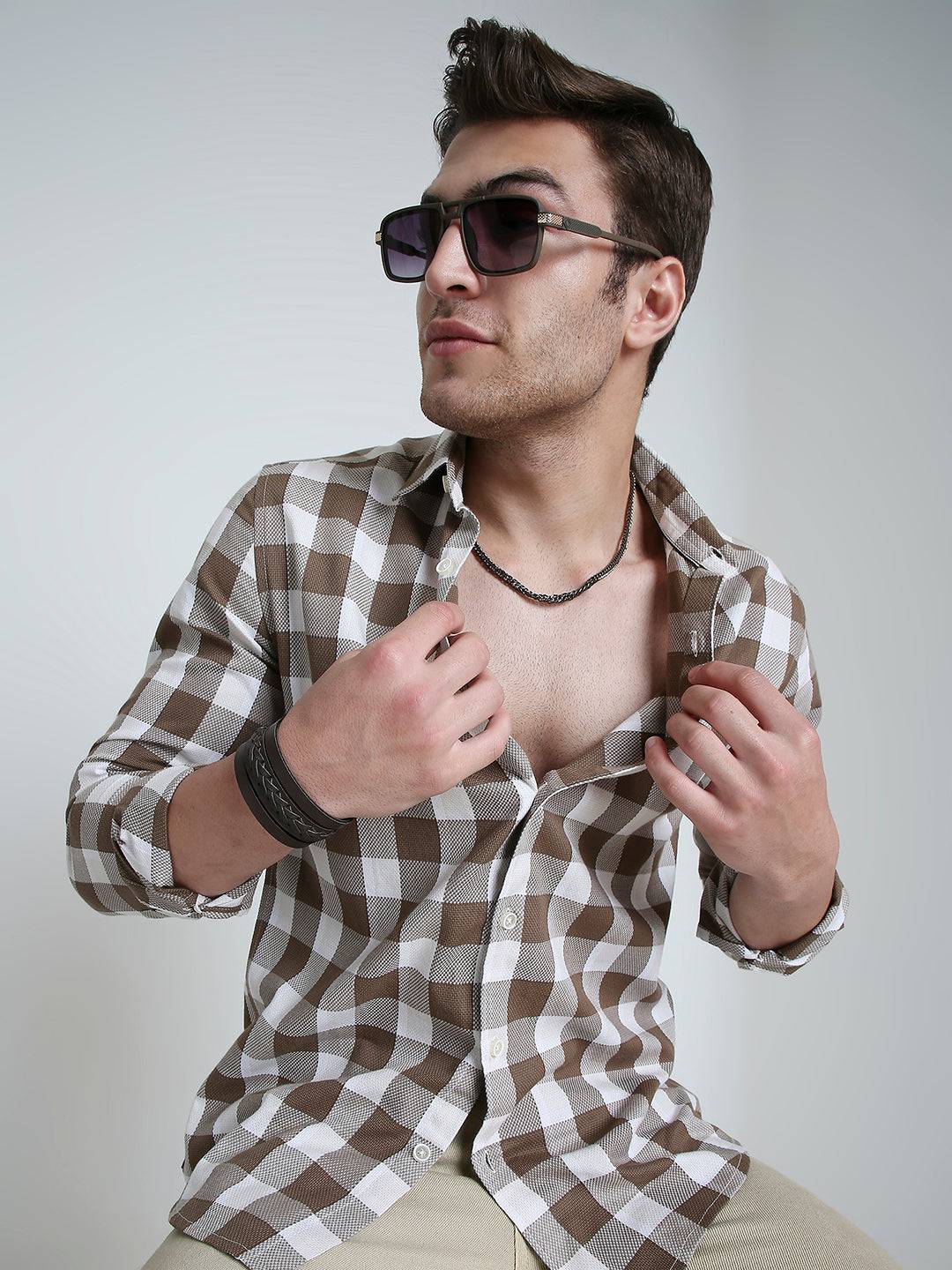 Mocha Brown & White Checkerboard Shirt Buy only at ₹759