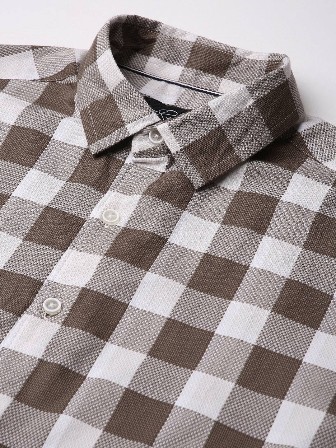 Mocha Brown & White Checkerboard Shirt Buy only at ₹759