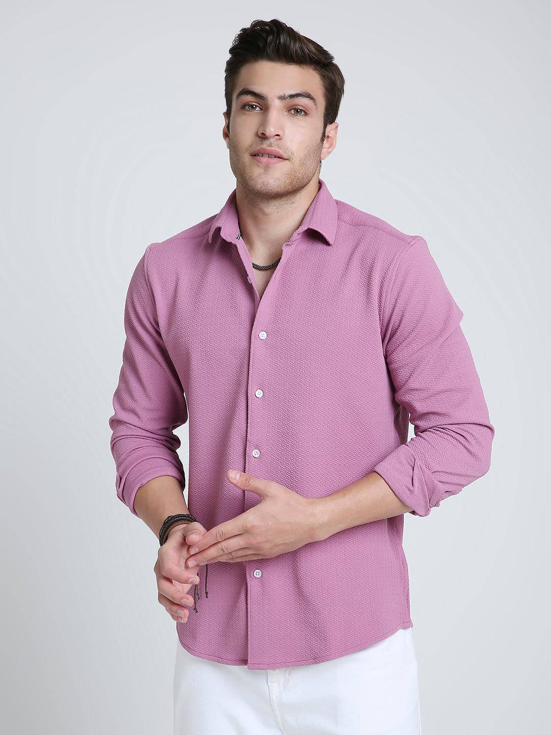 Dusty Rose Pink Textured Shirt Buy only at ₹659