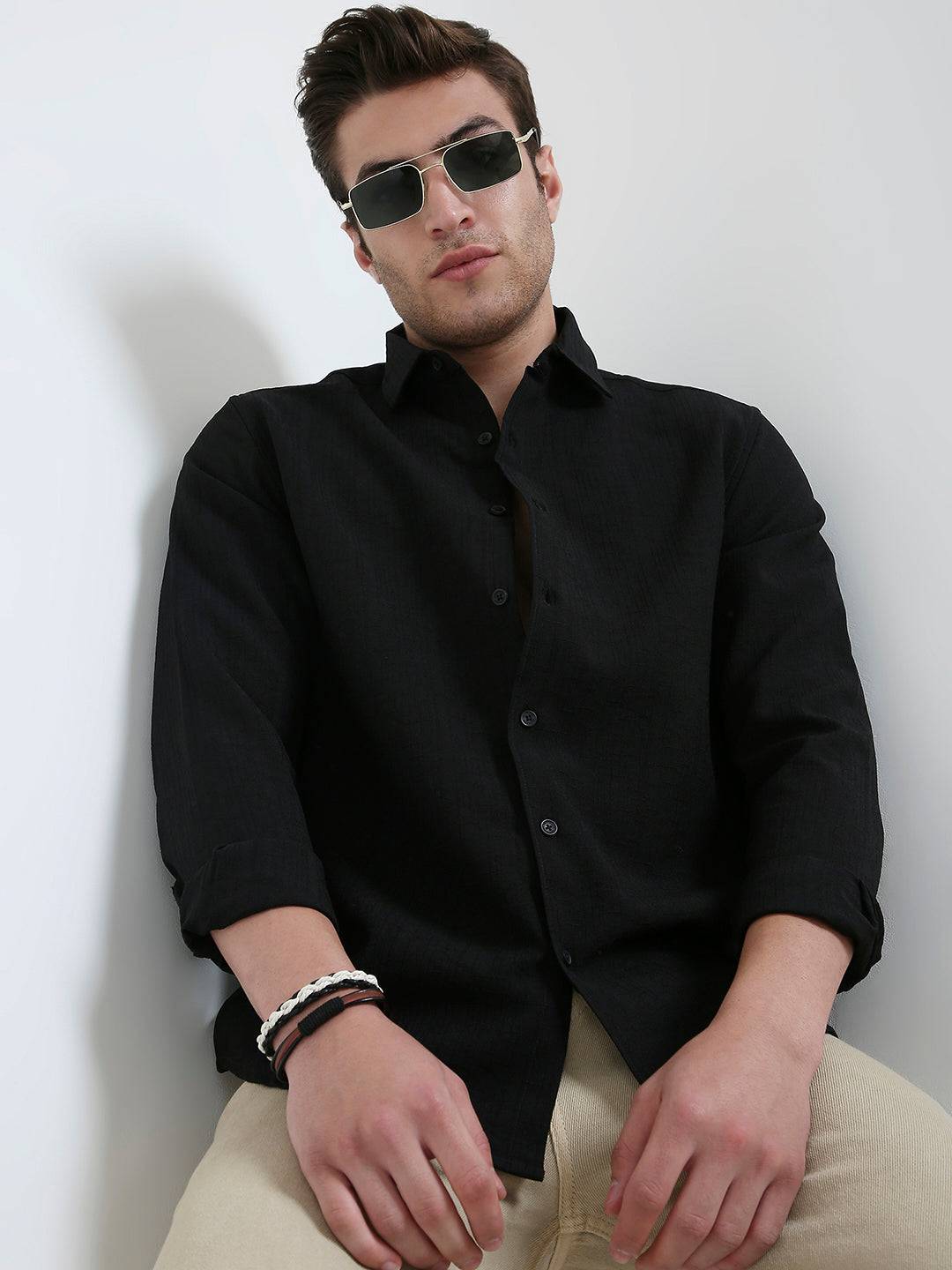 Onyx Black Refined Weave Shirt Buy only at ₹699