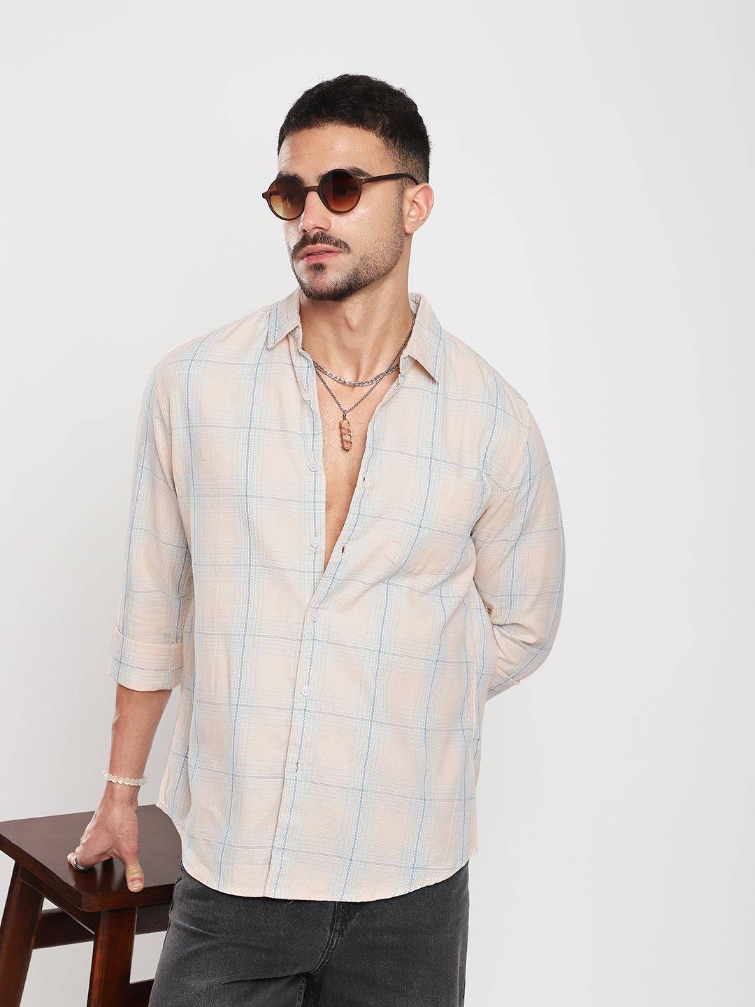 Peach Mist Skyline Checks Shirt Buy only at ₹759