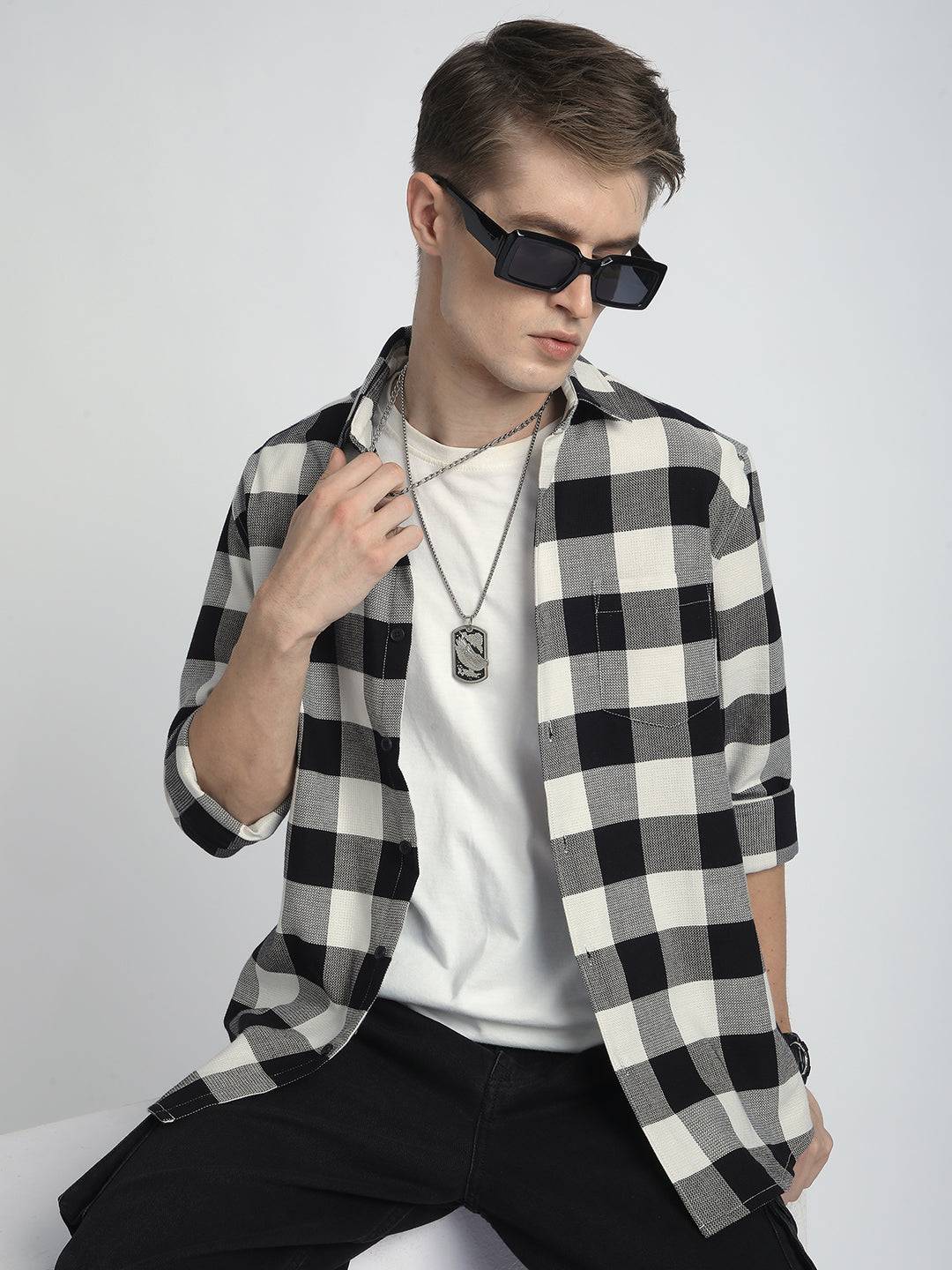 Premium Cotton Monochrome Box Grid Classic Shirt Buy only at ₹759