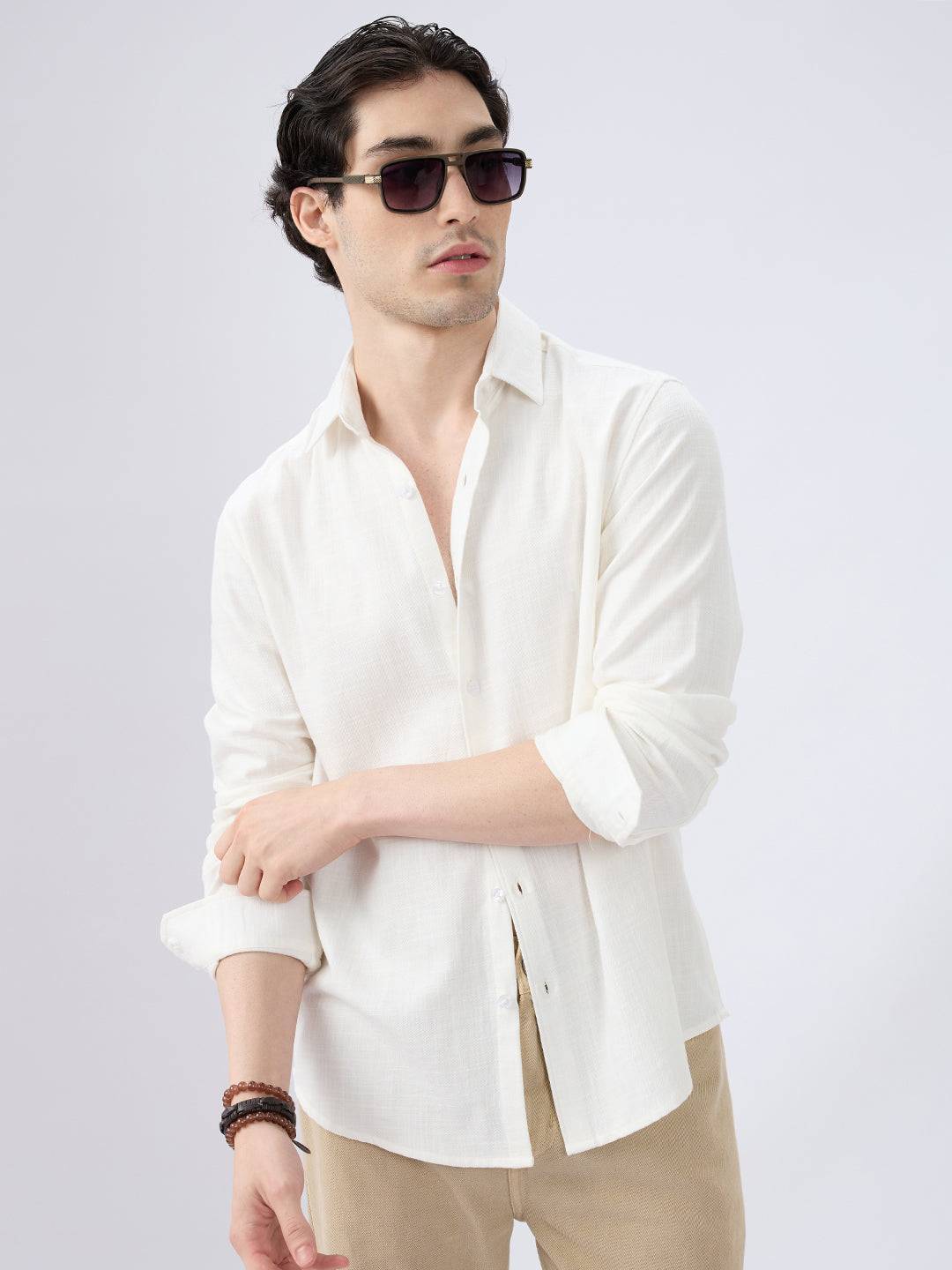 Glacier White Slub Textured Everyday Shirt Buy only at ₹659
