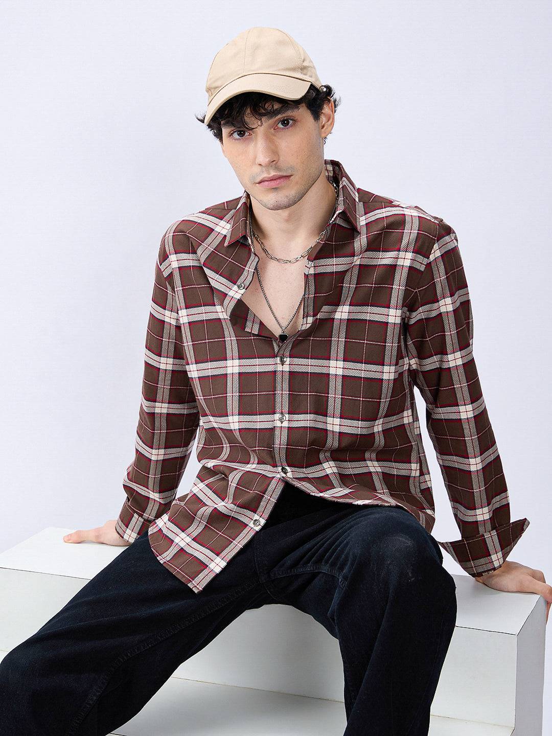 Premium Cotton Elegant Checkmate Brown Shirt Buy only at ₹799