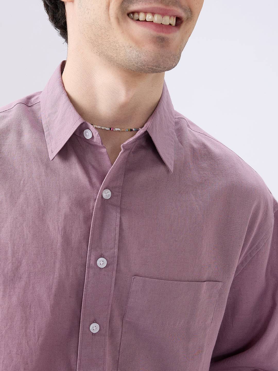 Dusty Mauve Linen Luxe Boxy Fit Crop Shirt Buy only at ₹859