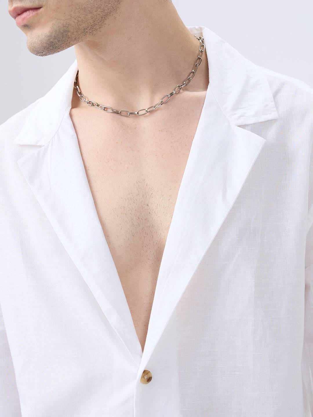 Whiteout Linen Notched Lapel Collar Oversized Shirt Buy only at ₹859