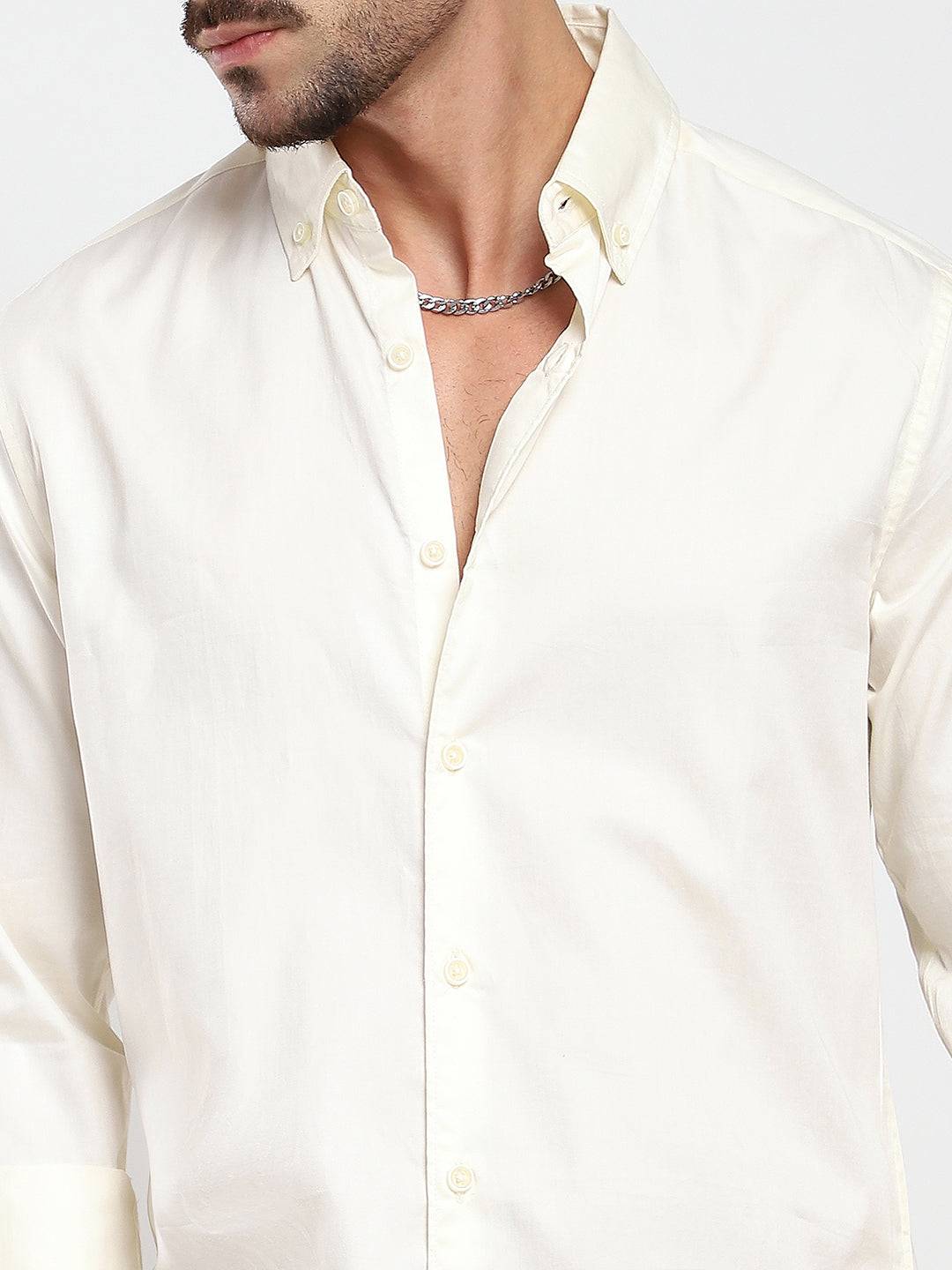 Morning Mist Satin Button-Down Collar Cream Shirt Buy only at ₹759