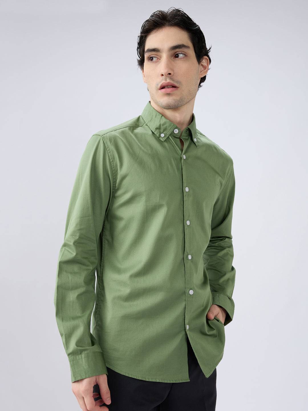 Forest Sheen Luxe Satin Button-down Collar Shirt Buy only at ₹759