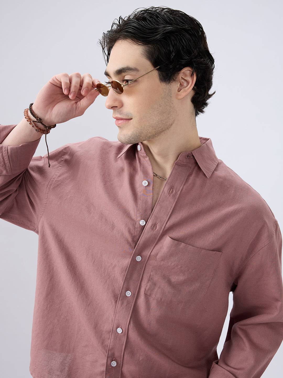 Rosewood Glint Linen Boxy Fit Crop Shirt Buy only at ₹859