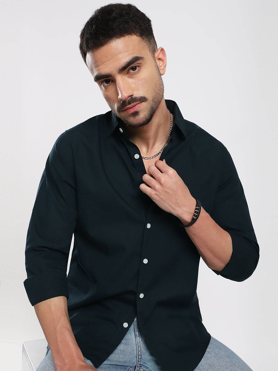 Sleek Navy Blue Poplin Shirt Buy only at ₹659