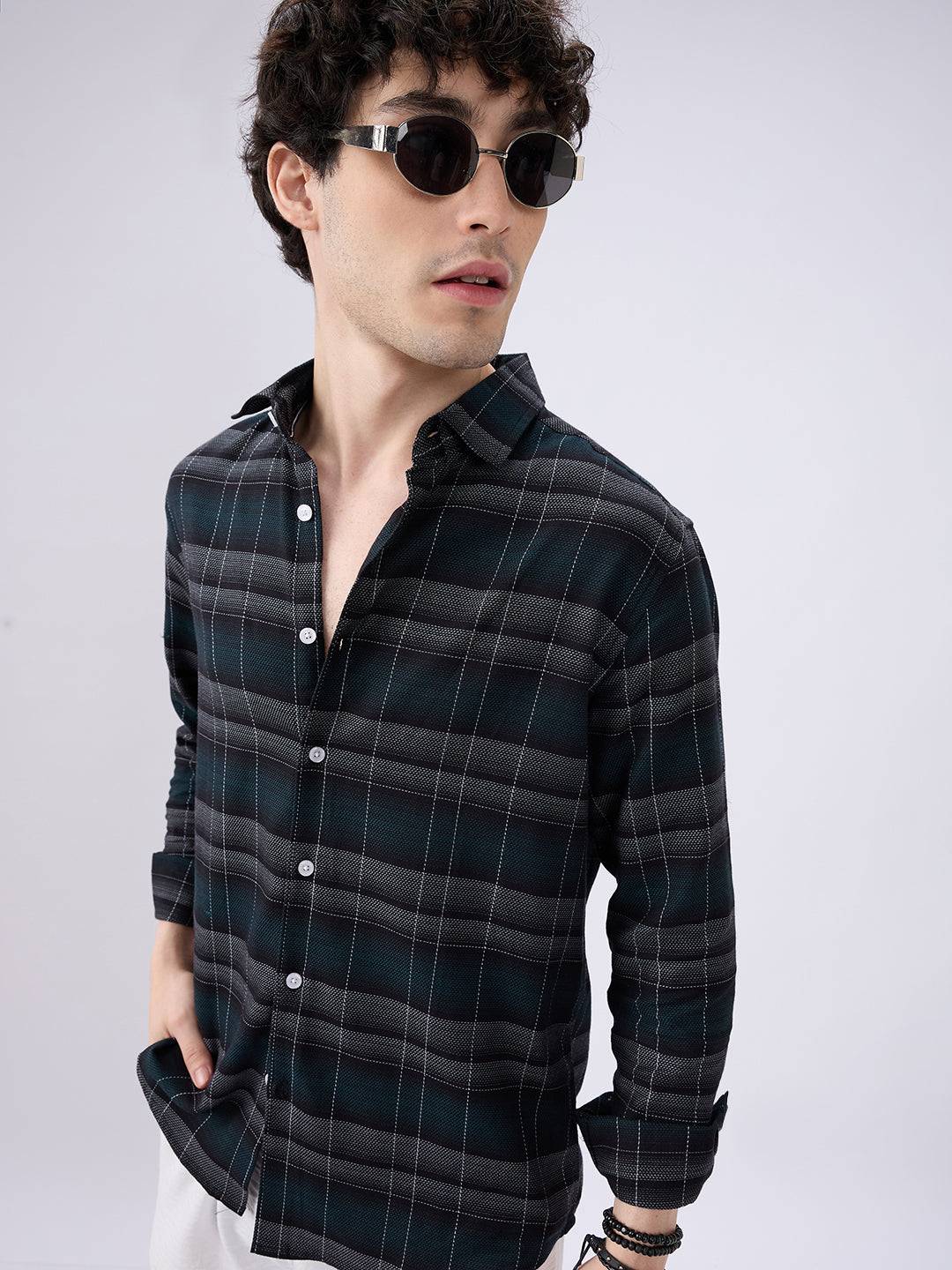 Premium Cotton Black Windowpane Checkered Grid Shirt Buy only at ₹799