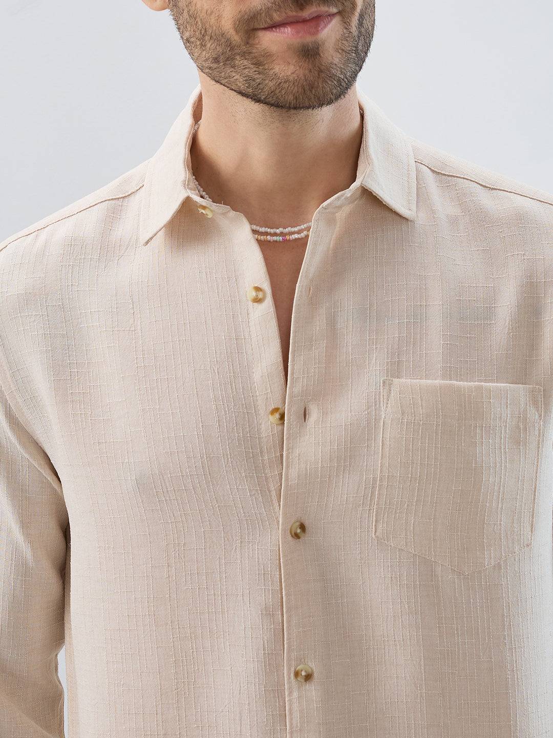 Elegant Cream Slub Textured Shirt Buy only at ₹699