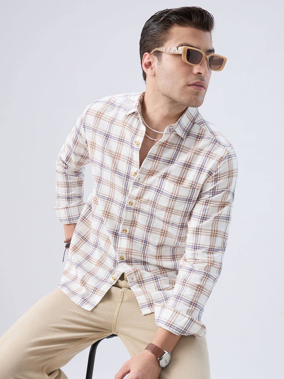 Desert Beige Vintage Corduroy Checks Shirt Buy only at ₹859