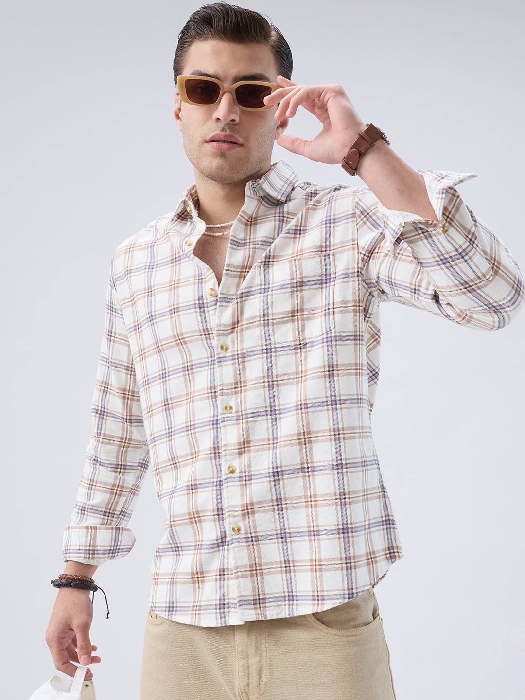 Desert Beige Vintage Corduroy Checks Shirt Buy only at ₹859