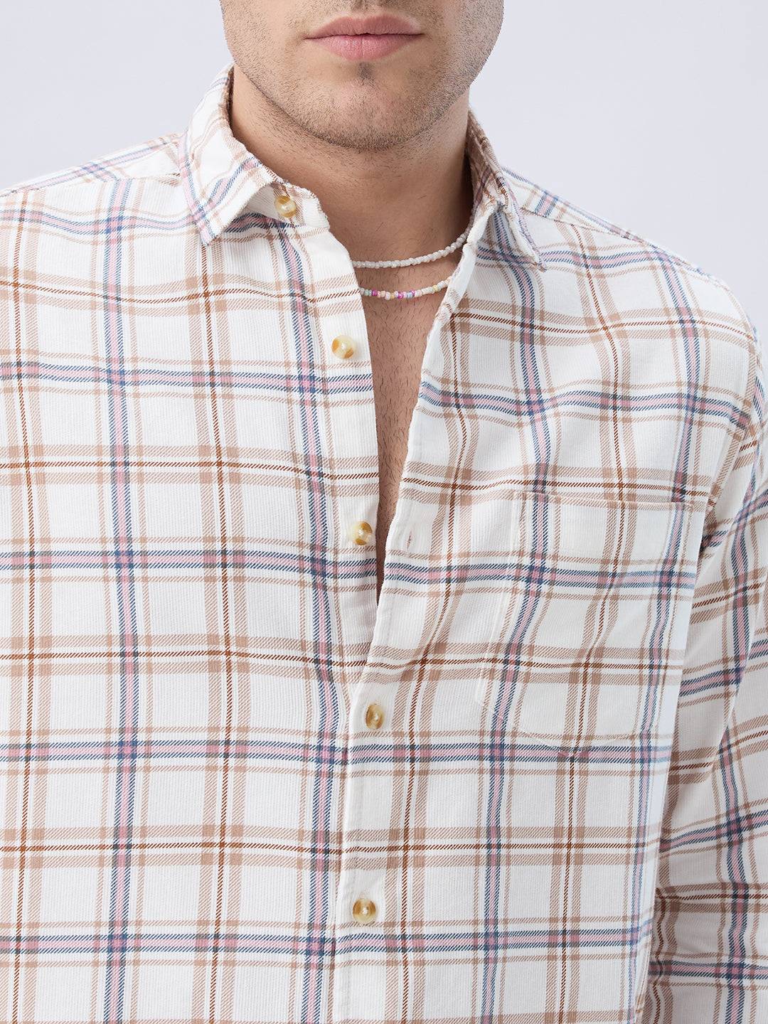 Desert Beige Vintage Corduroy Checks Shirt Buy only at ₹859