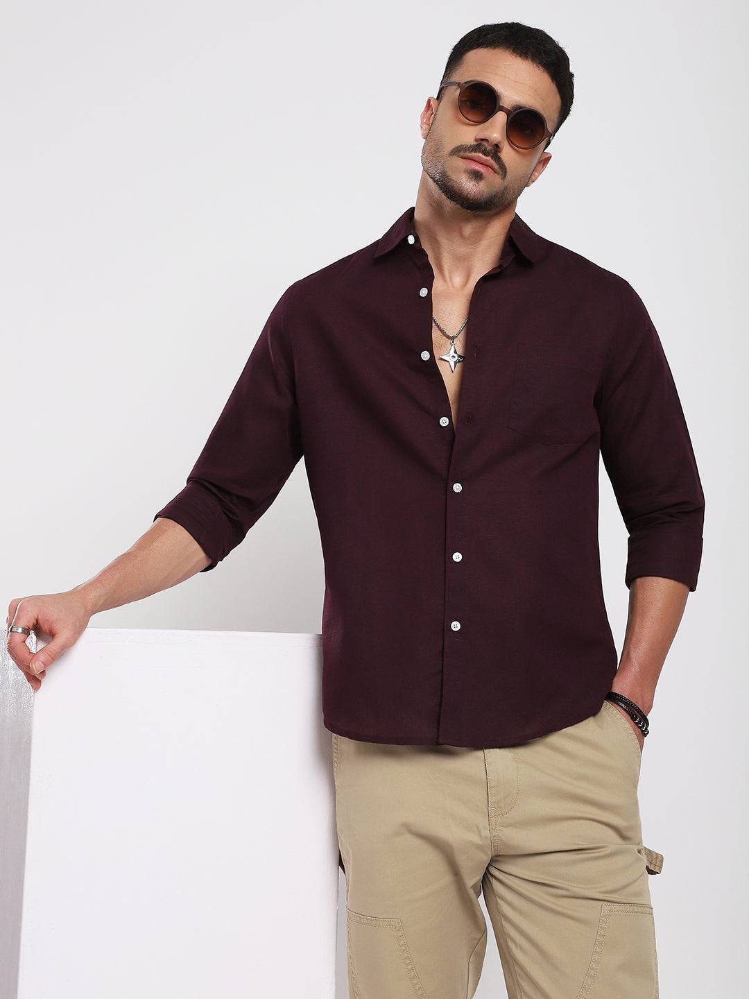 Royal Plum Essence Pure Linen Shirt Buy only at ₹859