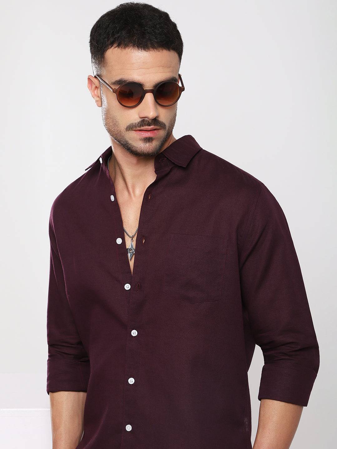 Royal Plum Essence Pure Linen Shirt Buy only at ₹859