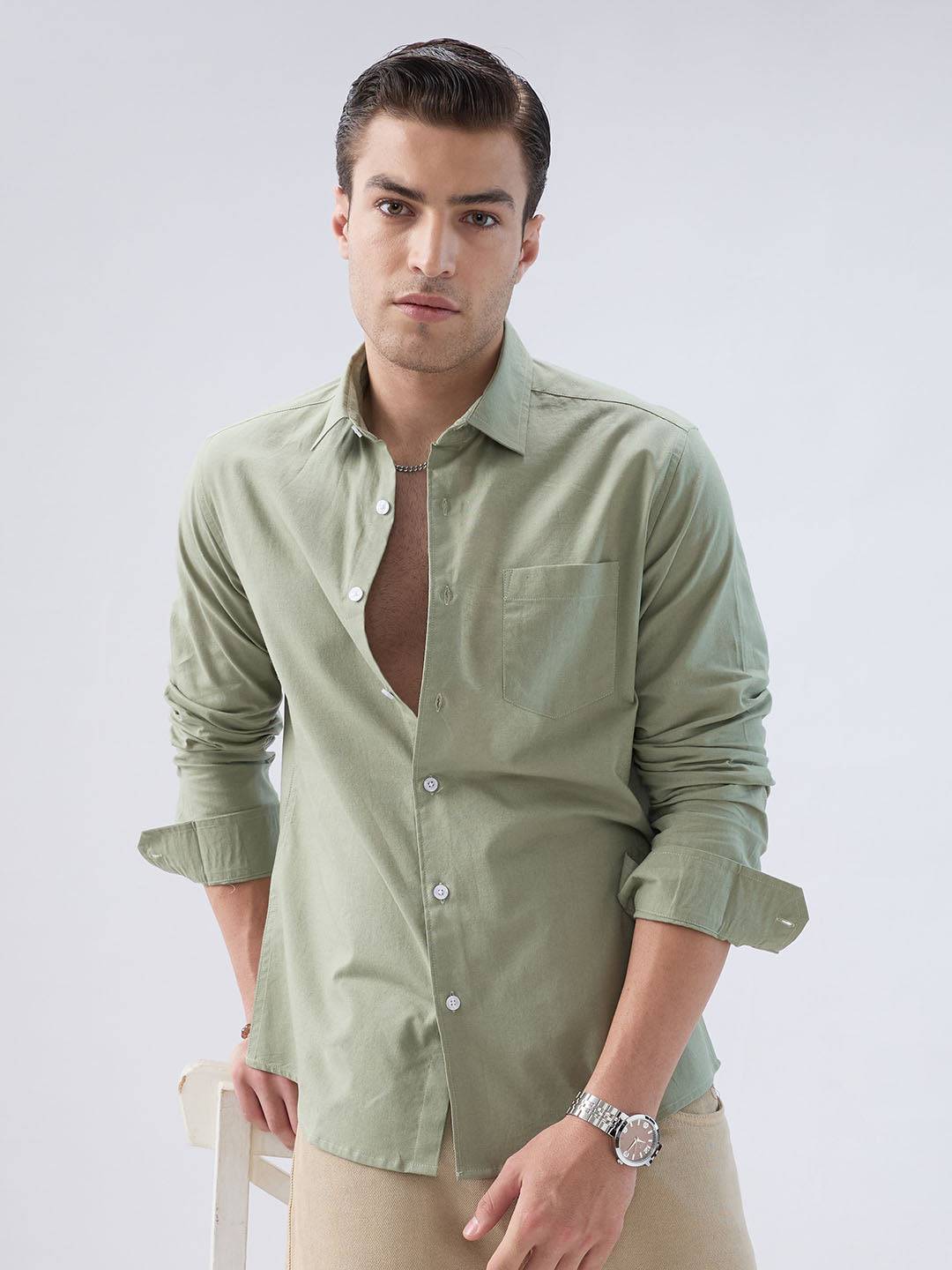 Misty Olive Slub Weave Everyday Shirt Buy only at ₹659