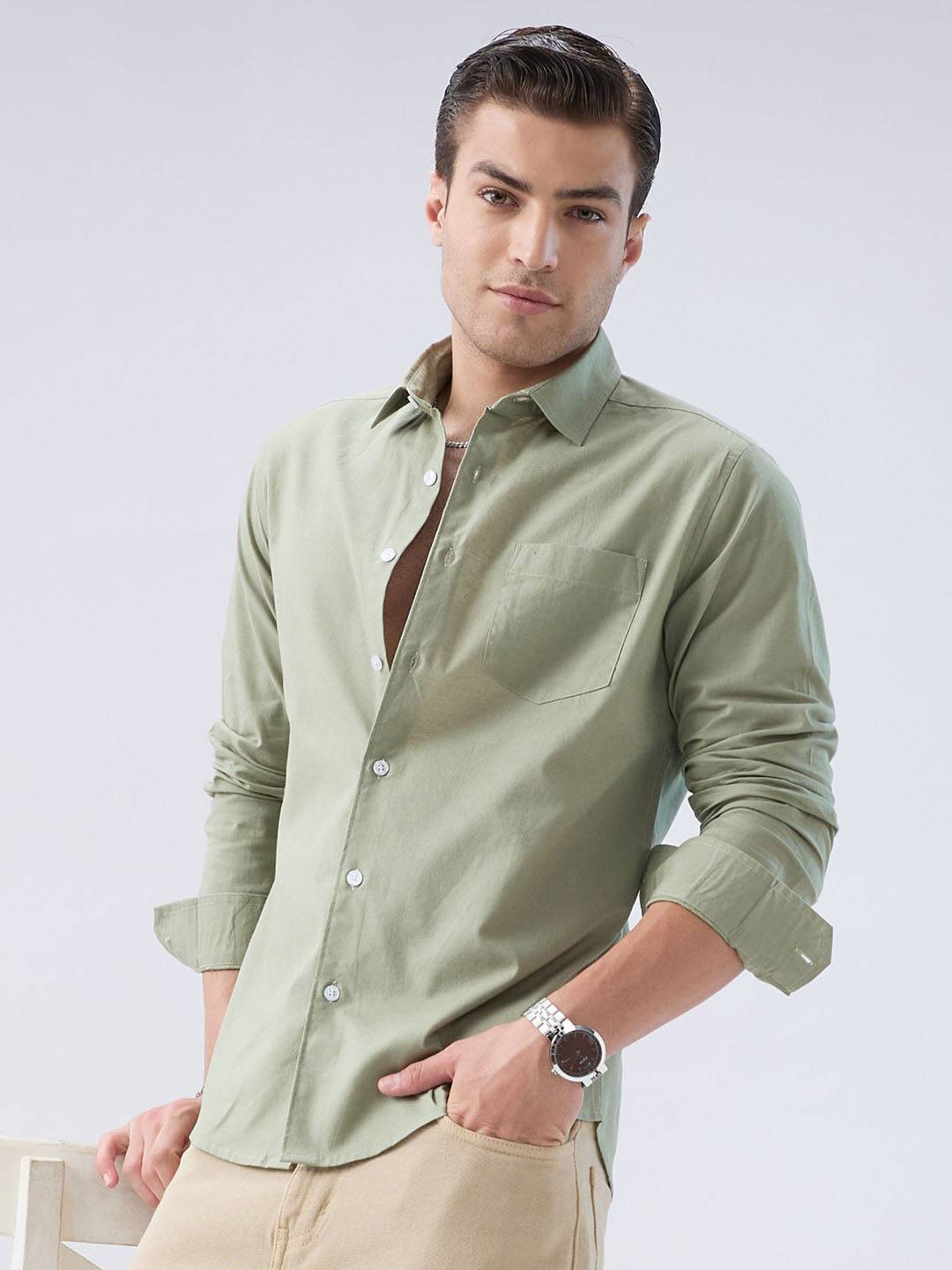 Misty Olive Slub Weave Everyday Shirt Buy only at ₹659