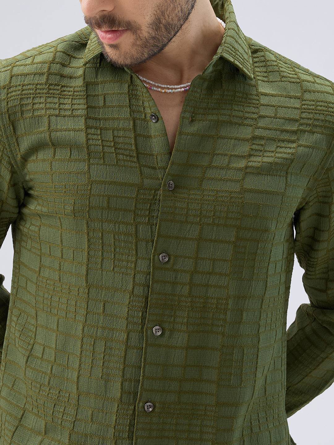 Moss Green Architectural Jacquard Weave Shirt Buy only at ₹759