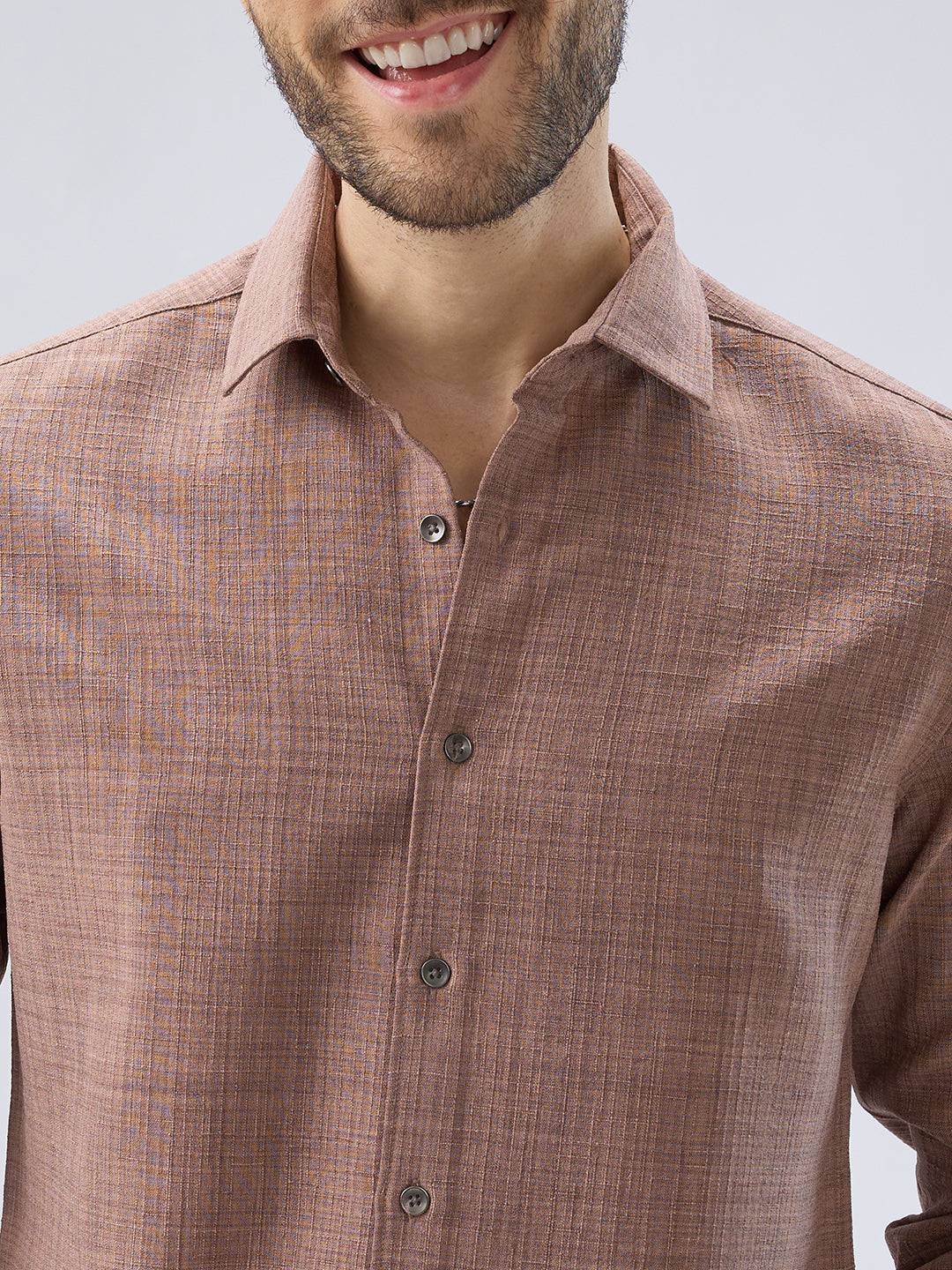 Walnut Brown Subtle Weave Textured Shirt Buy only at ₹699