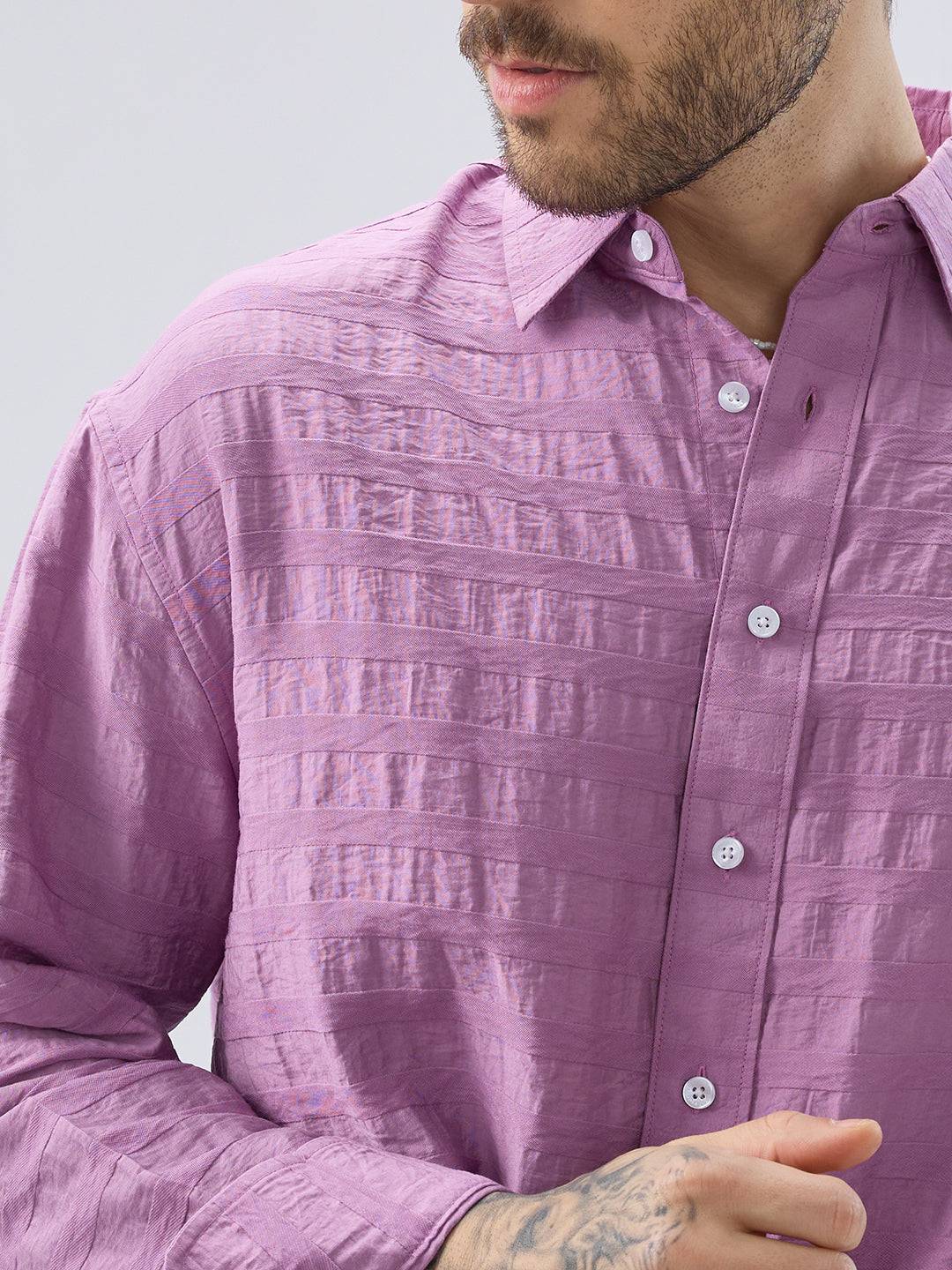Royal Hopbush Purple Horizontal Textured Crinkled Shirt Buy only at ₹759